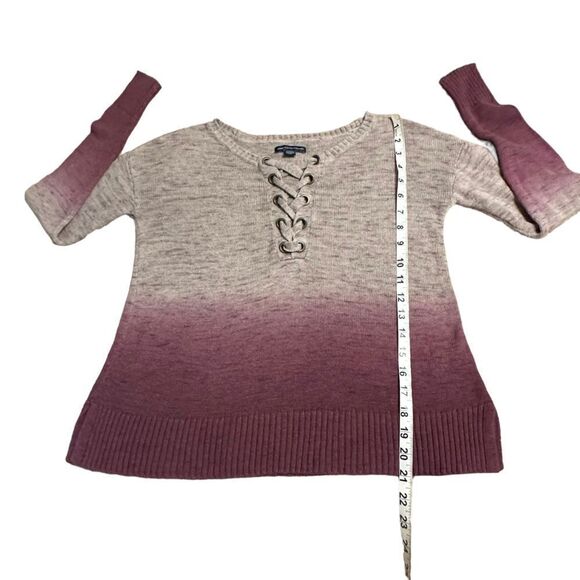 AEO Purple Ombré lace up neck cotton blend sweater - Picture 6 of 9